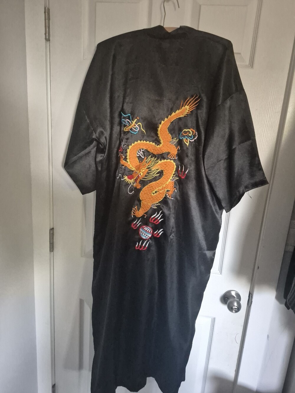 Pure Silk Robe with Embroidered Gold Dragon